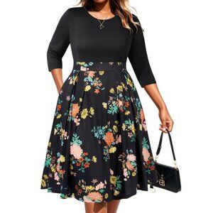 Pinup Fashion Plus Size Fit and Flare Midi Dress With Pockets NWOT